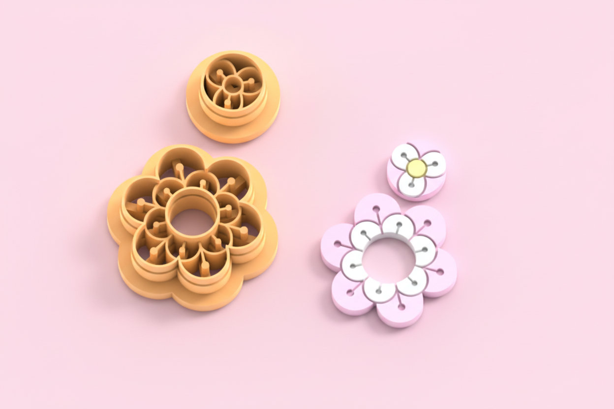 Emporte-pièces fleur ajourée & mini fleur – lot de 2 – bijoux pâte polymère – 30 à 50 mm – EP-221
