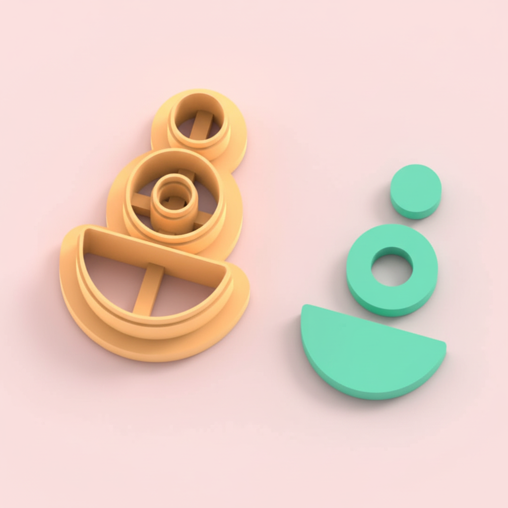 Emporte-pièce géométrique 3 formes (rond, anneau, demi-lune) – bijoux pâte polymère – 25 à 45 mm – EP-237