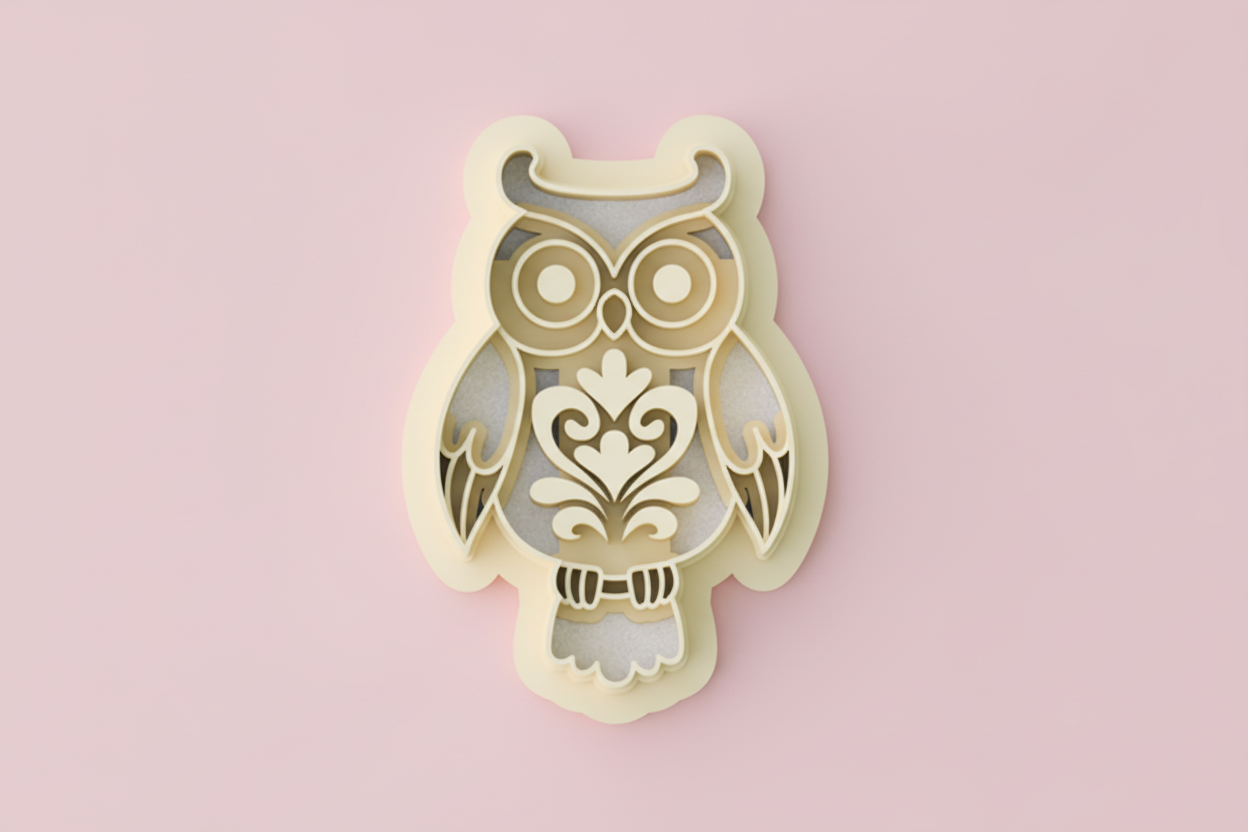 Emporte-pièce hibou ajouré floral – bijoux pâte polymère – 30 à 50 mm – EP-238