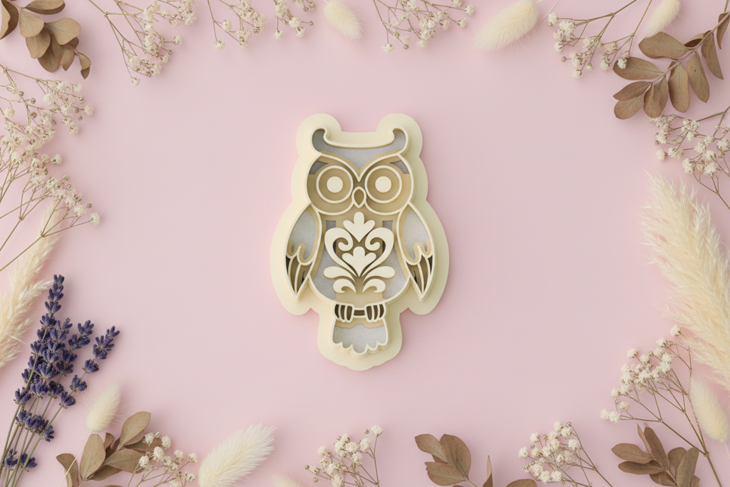Emporte-pièce hibou ajouré floral – bijoux pâte polymère – 30 à 50 mm – EP-238