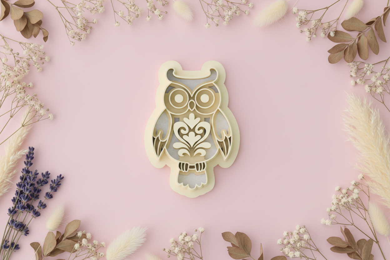 Emporte-pièce hibou ajouré floral – bijoux pâte polymère – 30 à 50 mm – EP-238