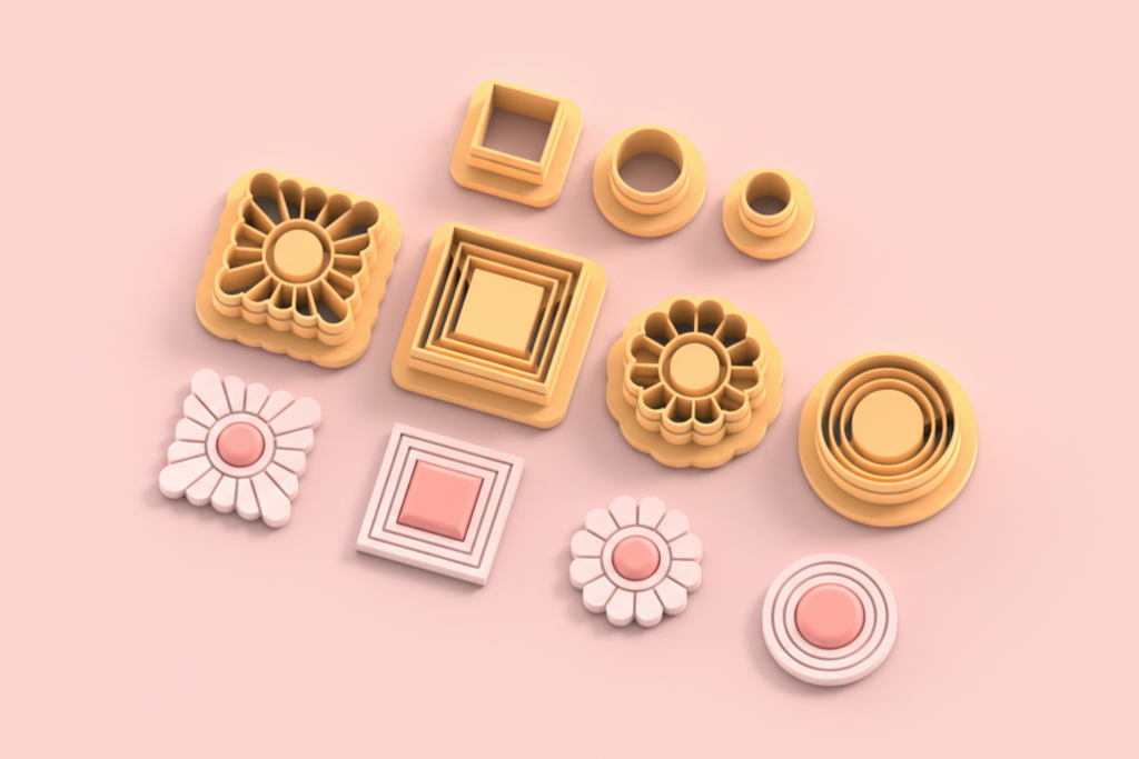 Emporte-pièces bijoux pâte polymère – formes géométriques & fleurs – lot de 7 – DIY boucles d’oreilles – Art Deco Earring Pack with Precious Stones A