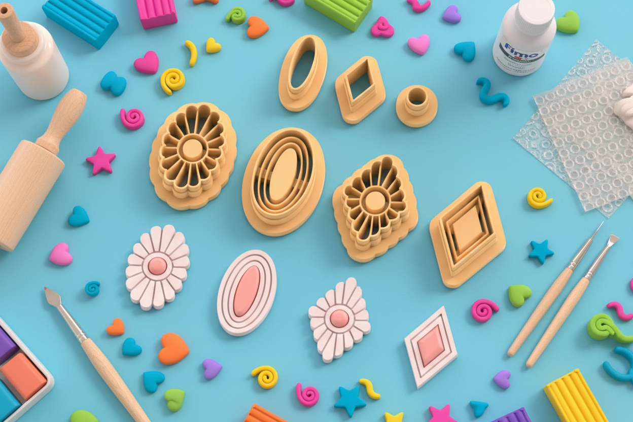 Emporte-pièces bijoux pâte polymère – formes ovales, losange & fleurs – lot de 7 – DIY boucles d’oreilles