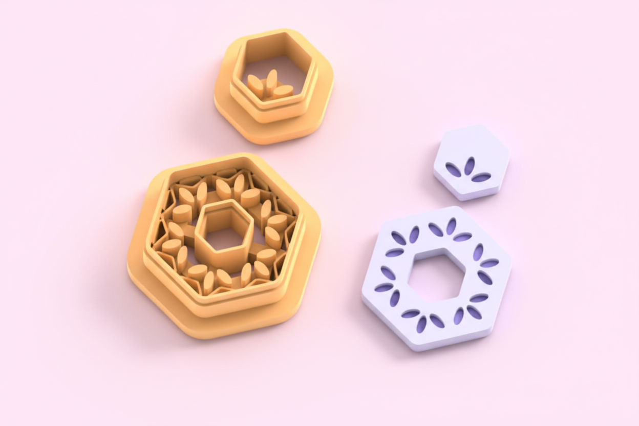 Emporte-pièces hexagone floral ajouré – bijoux pâte polymère – forme géométrique élégante – 30 à 50 mm – DIY boucles d’oreilles