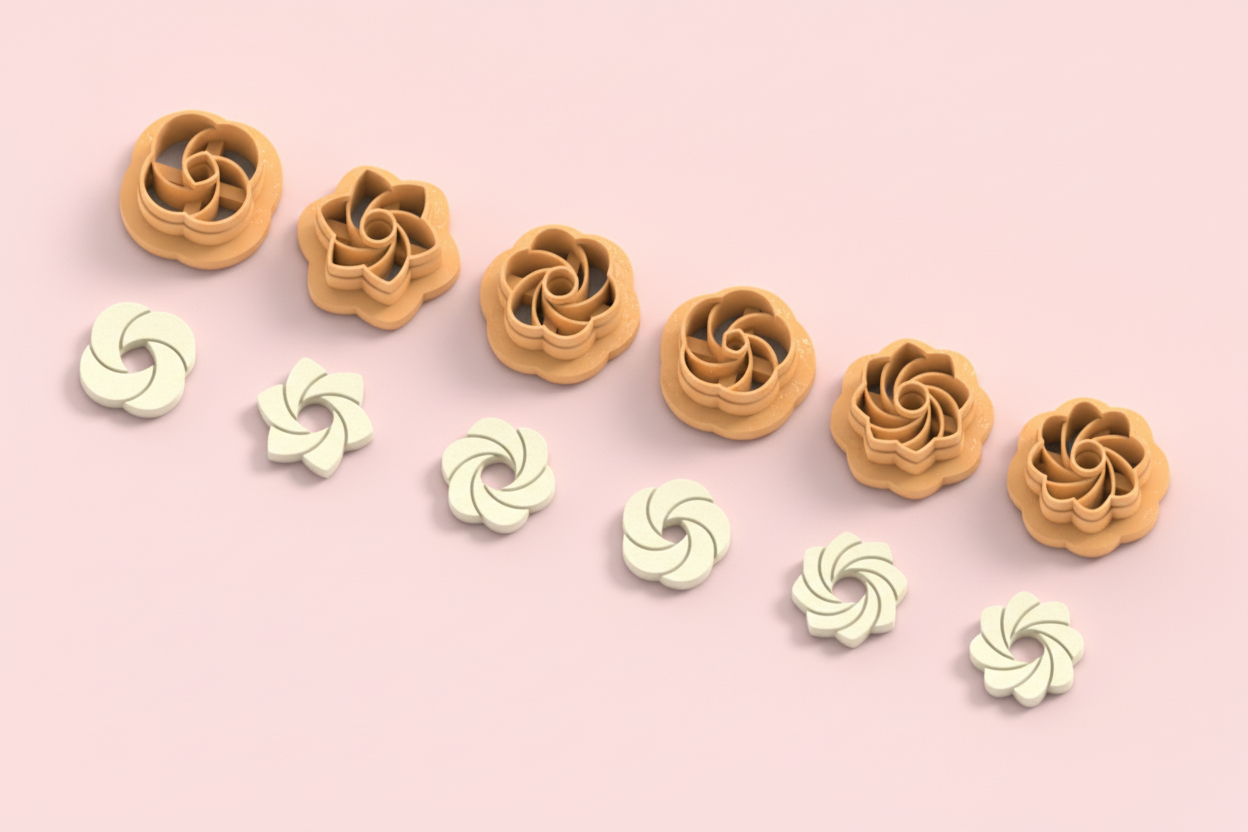 Emporte-pièces fleurs tourbillon – 6 modèles au choix – bijoux pâte polymère – 15 à 40 mm – DIY boucles d’oreilles – EP-252
