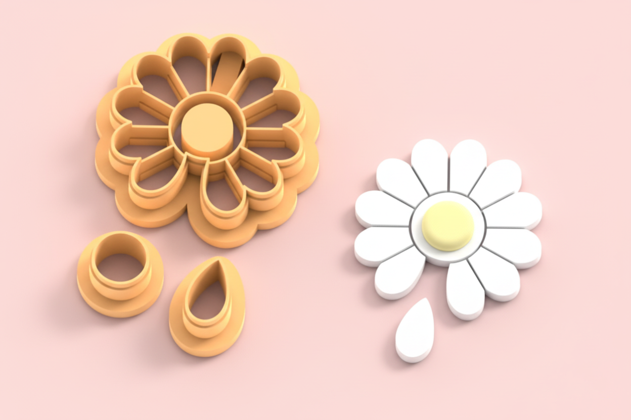 Emporte-pièce fleur marguerite ajourée + éléments – bijoux pâte polymère – pampilles DIY – 25 à 45 mm – EP-254