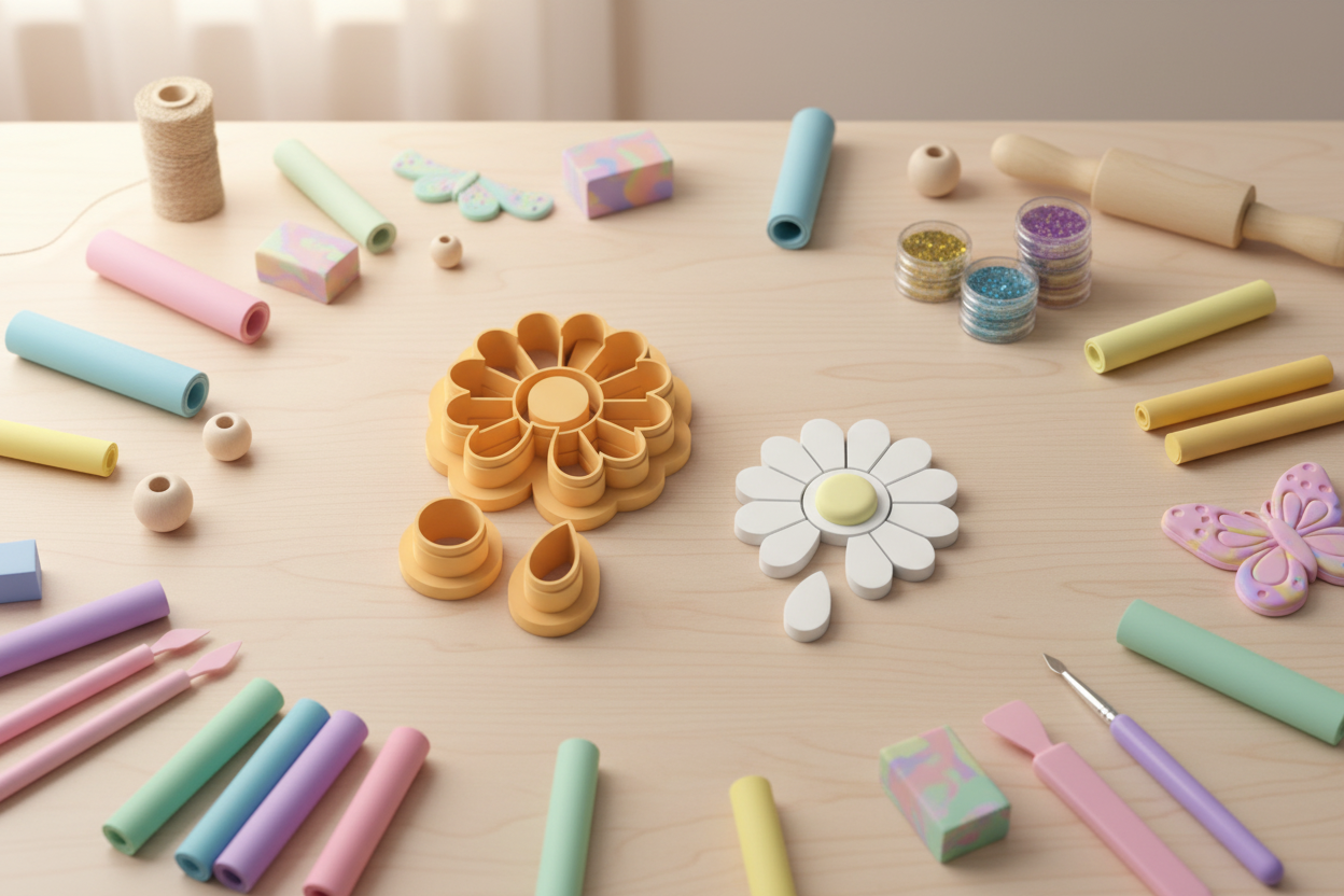 Emporte-pièce fleur marguerite ajourée + éléments – bijoux pâte polymère – pampilles DIY – 25 à 45 mm – EP-254