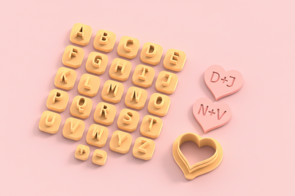 Stamp lettres alphabet + cœur – emporte-pièces bijoux pâte polymère – personnalisation initiales – 20 à 45 mm EP-256