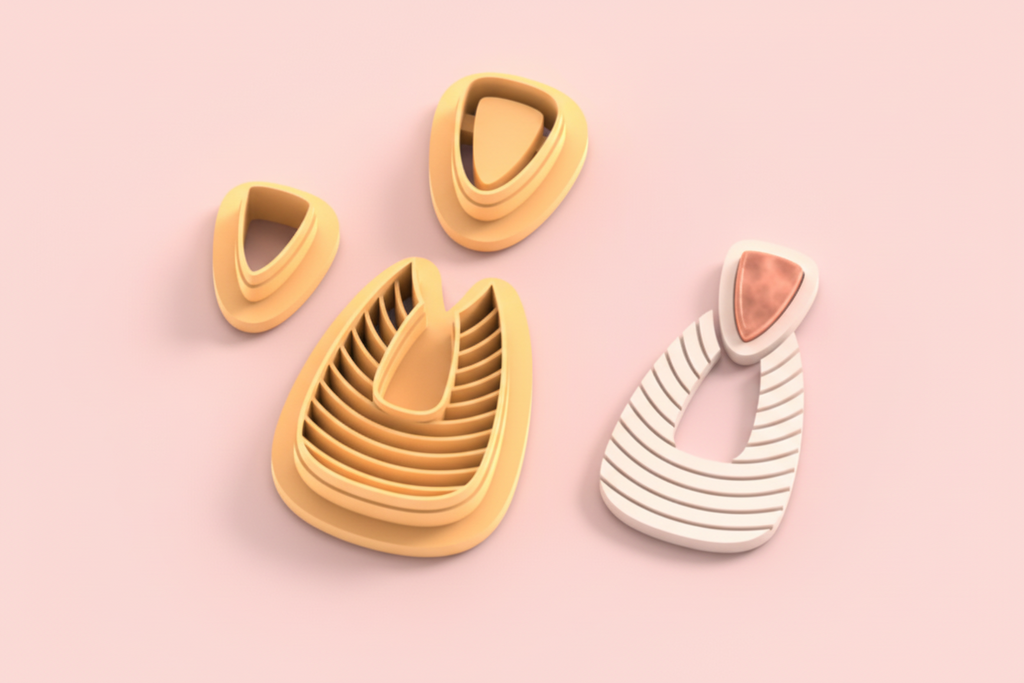 Emporte-pièces forme goutte texturée – lot de 3 cutters pâte polymère – bijoux DIY pampilles – design moderne graphique – 30 à 50 mm – EP-262 – fabriqué en France