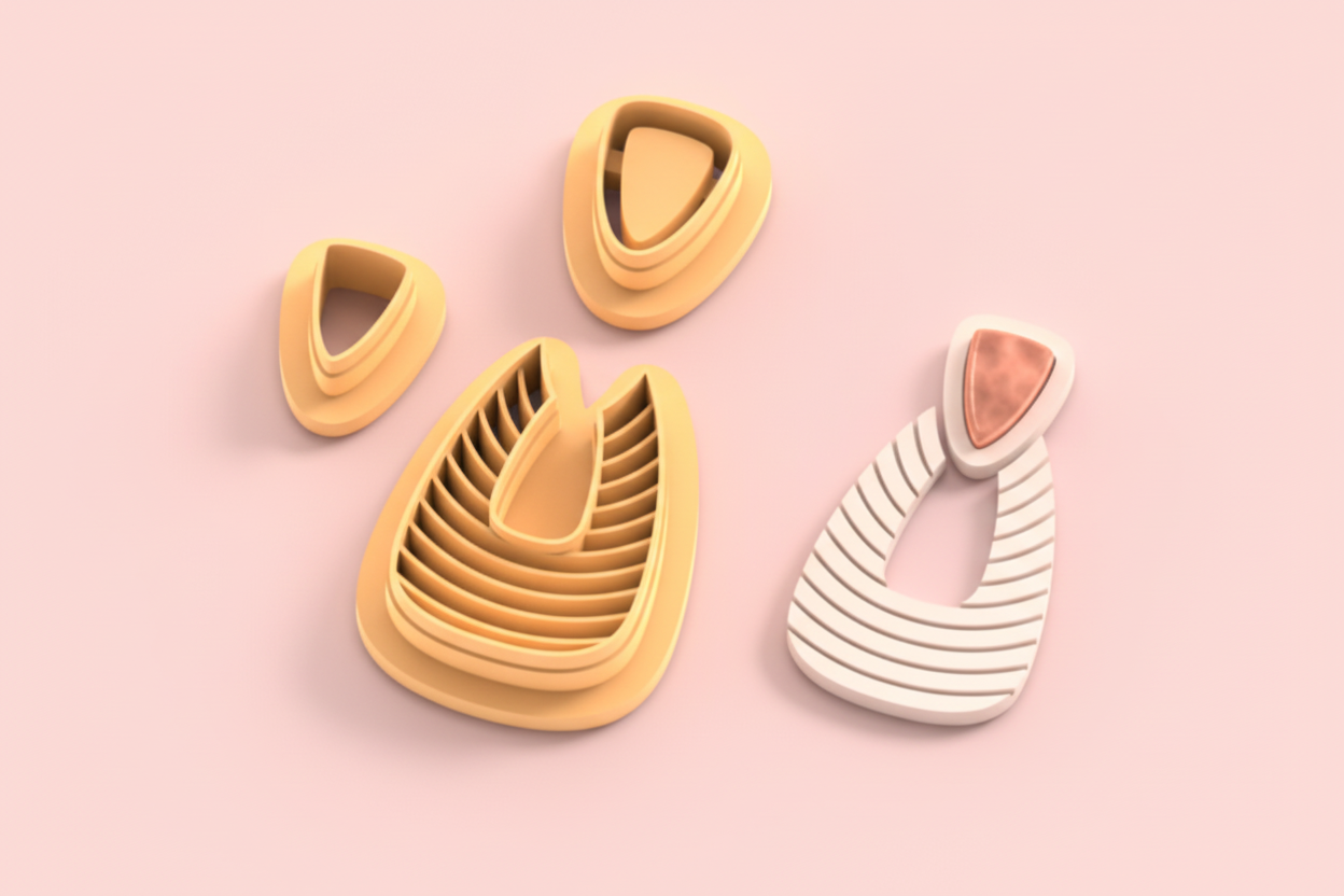 Emporte-pièces forme goutte texturée – lot de 3 cutters pâte polymère – bijoux DIY pampilles – design moderne graphique – 30 à 50 mm – EP-262 – fabriqué en France