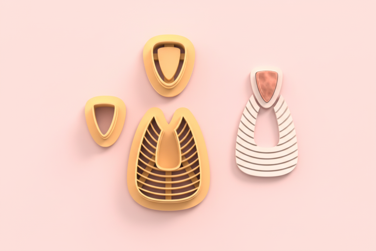 Emporte-pièces forme goutte texturée – lot de 3 cutters pâte polymère – bijoux DIY pampilles – design moderne graphique – 30 à 50 mm – EP-262 – fabriqué en France