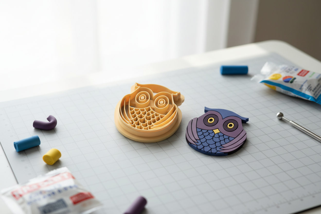 Emporte-pièce hibou – cutter pâte polymère bijoux DIY pampilles – motif chouette cartoon – 5 tailles 25 à 51 mm – EP-263 – fabriqué en France