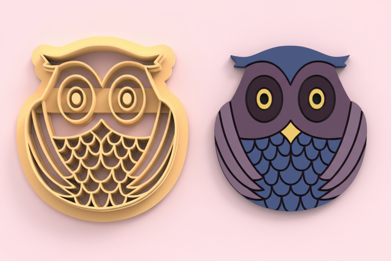 Emporte-pièce hibou – cutter pâte polymère bijoux DIY pampilles – motif chouette cartoon – 5 tailles 25 à 51 mm – EP-263 – fabriqué en France
