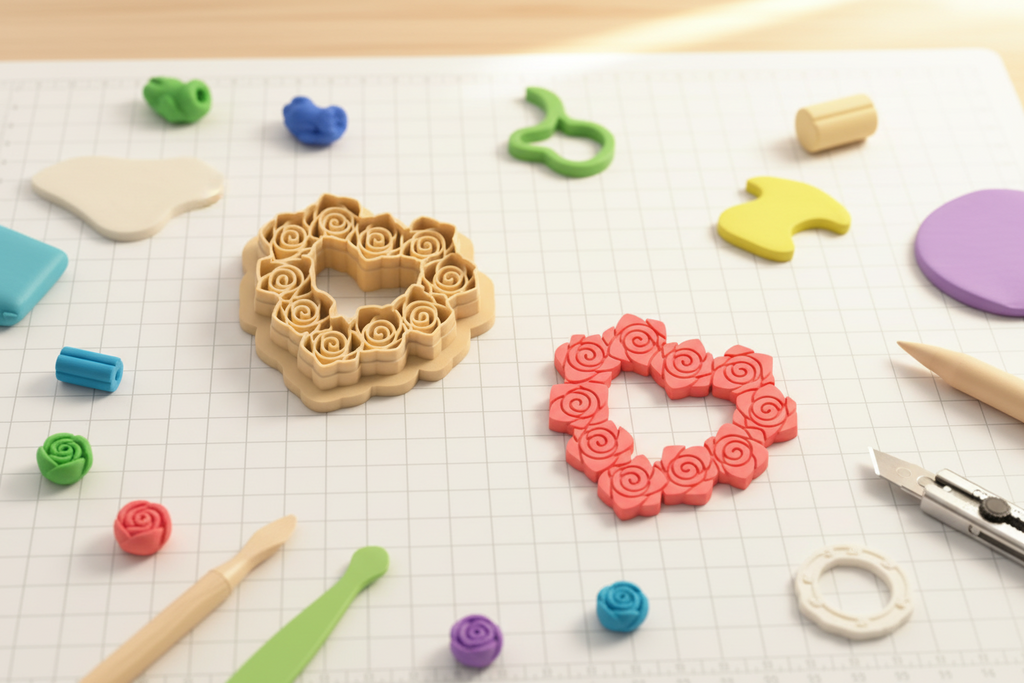 Emporte-pièce cœur fleurs roses – cutter pâte polymère bijoux DIY pampilles – design romantique floral – 30 à 50 mm – EP-264 – fabriqué en France