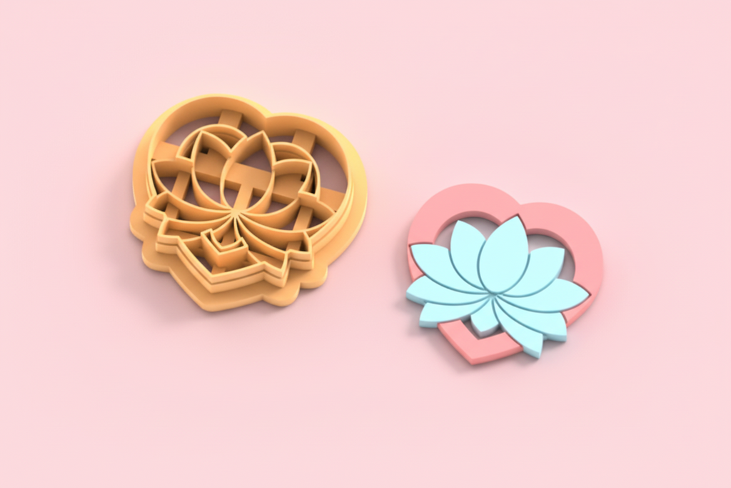 Emporte-pièce cœur lotus – cutter pâte polymère bijoux DIY pampilles – design floral zen et élégant – 25 à 45 mm – EP-265 – fabriqué en France
