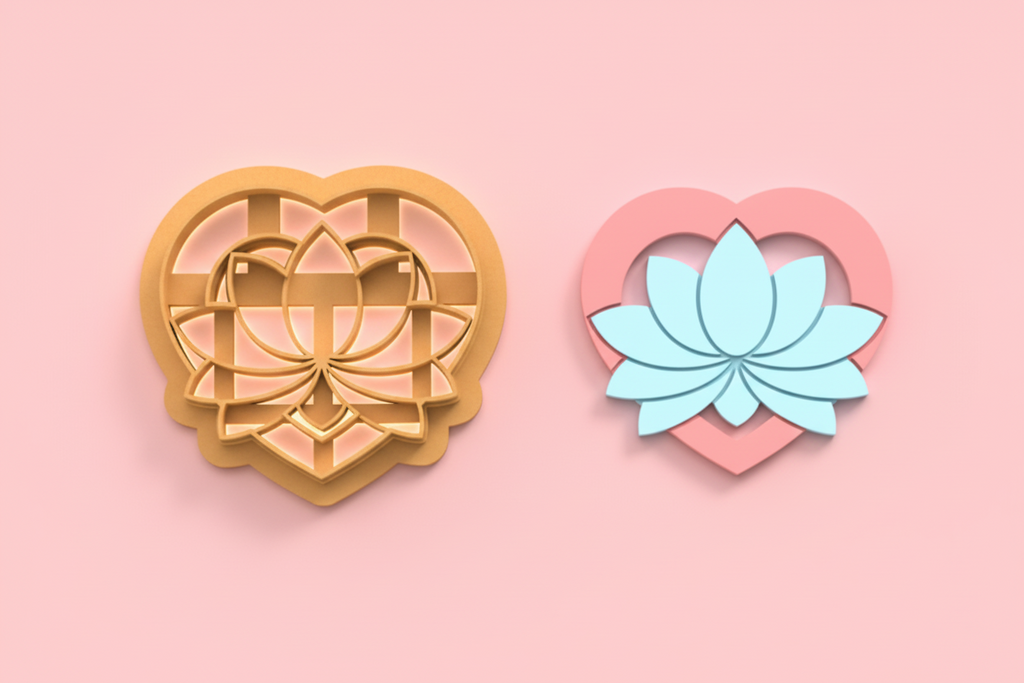 Emporte-pièce cœur lotus – cutter pâte polymère bijoux DIY pampilles – design floral zen et élégant – 25 à 45 mm – EP-265 – fabriqué en France
