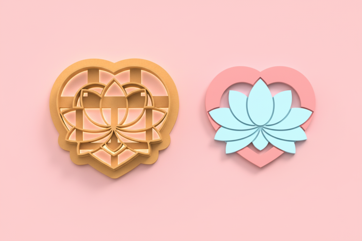 Emporte-pièce cœur lotus – cutter pâte polymère bijoux DIY pampilles – design floral zen et élégant – 25 à 45 mm – EP-265 – fabriqué en France