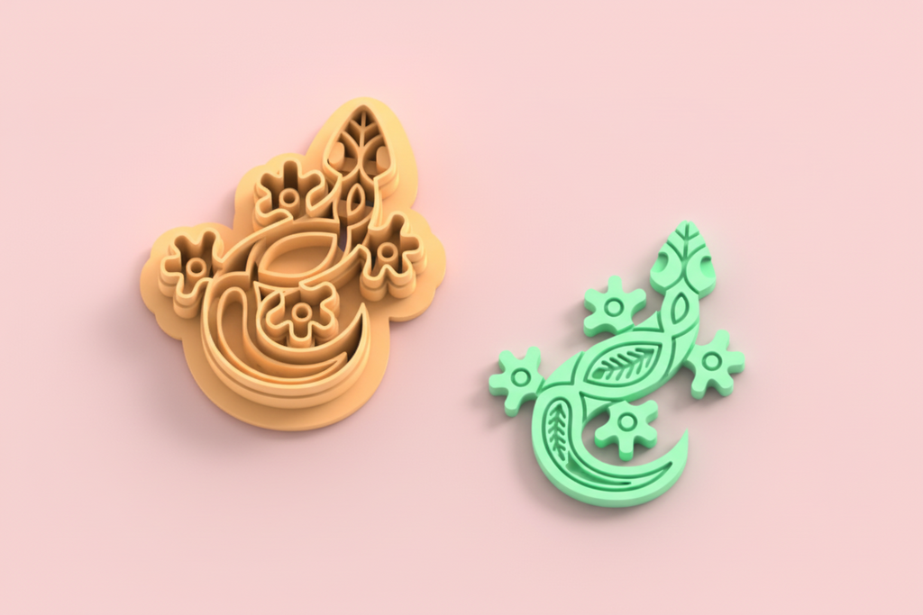 Emporte-pièce lézard floral – cutter pâte polymère bijoux DIY pampilles – design gecko décoratif – 30 à 50 mm – EP-266 –