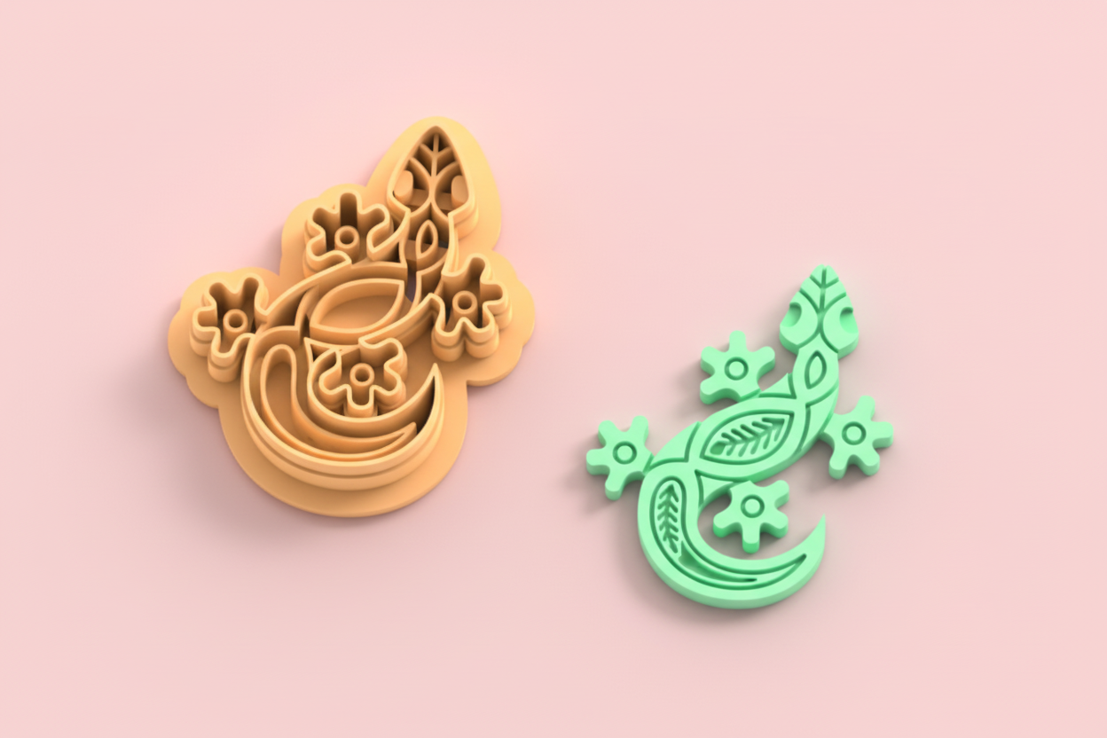 Emporte-pièce lézard floral – cutter pâte polymère bijoux DIY pampilles – design gecko décoratif – 30 à 50 mm – EP-266 –