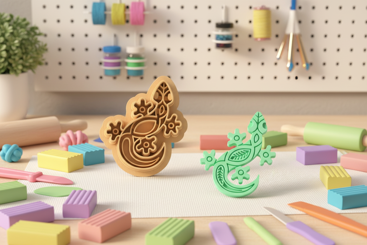 Emporte-pièce lézard floral – cutter pâte polymère bijoux DIY pampilles – design gecko décoratif – 30 à 50 mm – EP-266 –