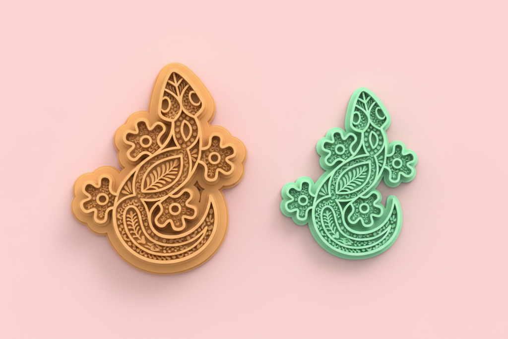 Emporte-pièce lézard floral – cutter pâte polymère bijoux DIY pampilles – design gecko décoratif – 30 à 50 mm – EP-266 –