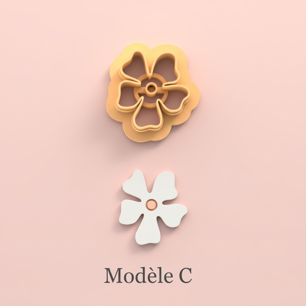Emporte-pièces fleurs stylisées – cutters pâte polymère bijoux DIY pampilles – 4 modèles au choix A B C D – 20 à 45 mm – EP-275 – fabriqué en France