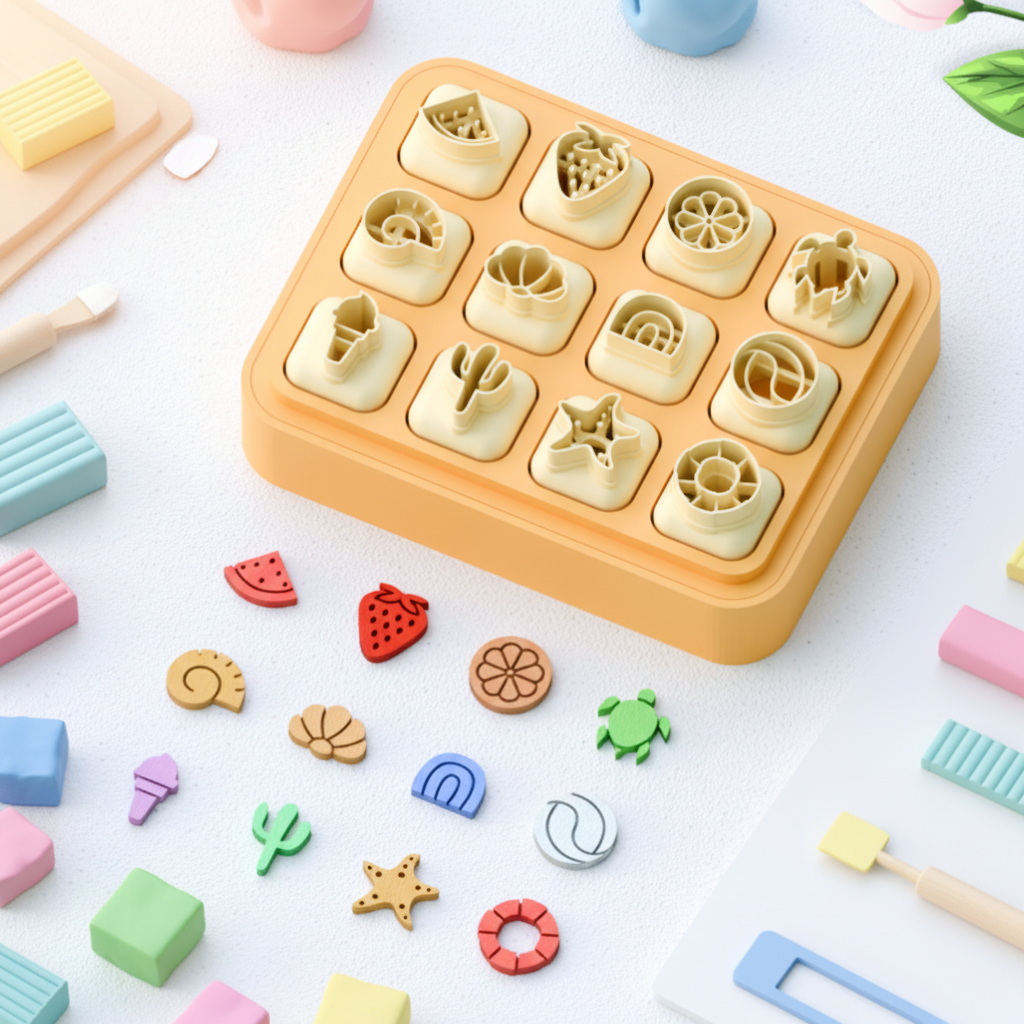Mini emporte-pièces été – set de 12 cutters pâte polymère bijoux DIY pampilles – avec ou sans socle – 12 mm – fabriqué en France; EP-331