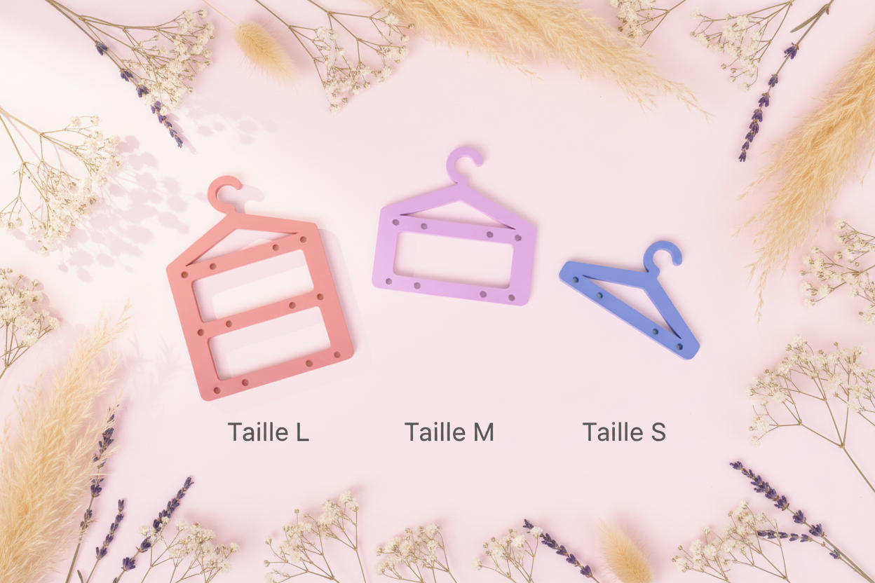 Présentoir bijoux avec cintres – support boucles d’oreilles et pampilles – 3 tailles incluses – personnalisable – fabriqué en France