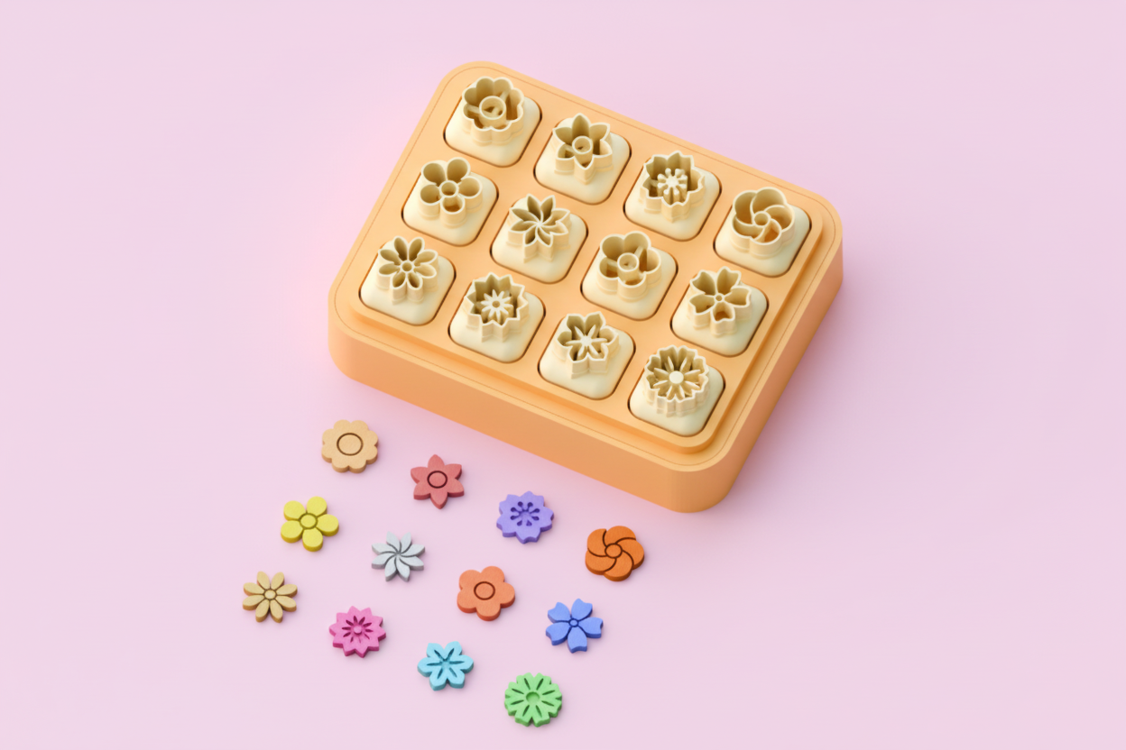 Set mini emporte-pièces fleurs – 12 modèles – cutter pâte polymère bijoux DIY – avec ou sans socle – EP-330 – fabriqué en France