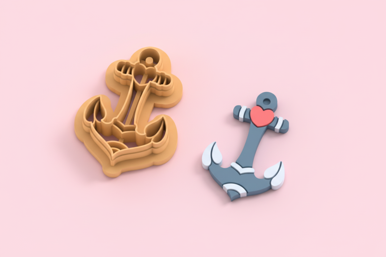 Emporte-pièce ancre cœur – pâte polymère bijoux DIY – 30 à 50 mm – EP-336 – fabriqué en France