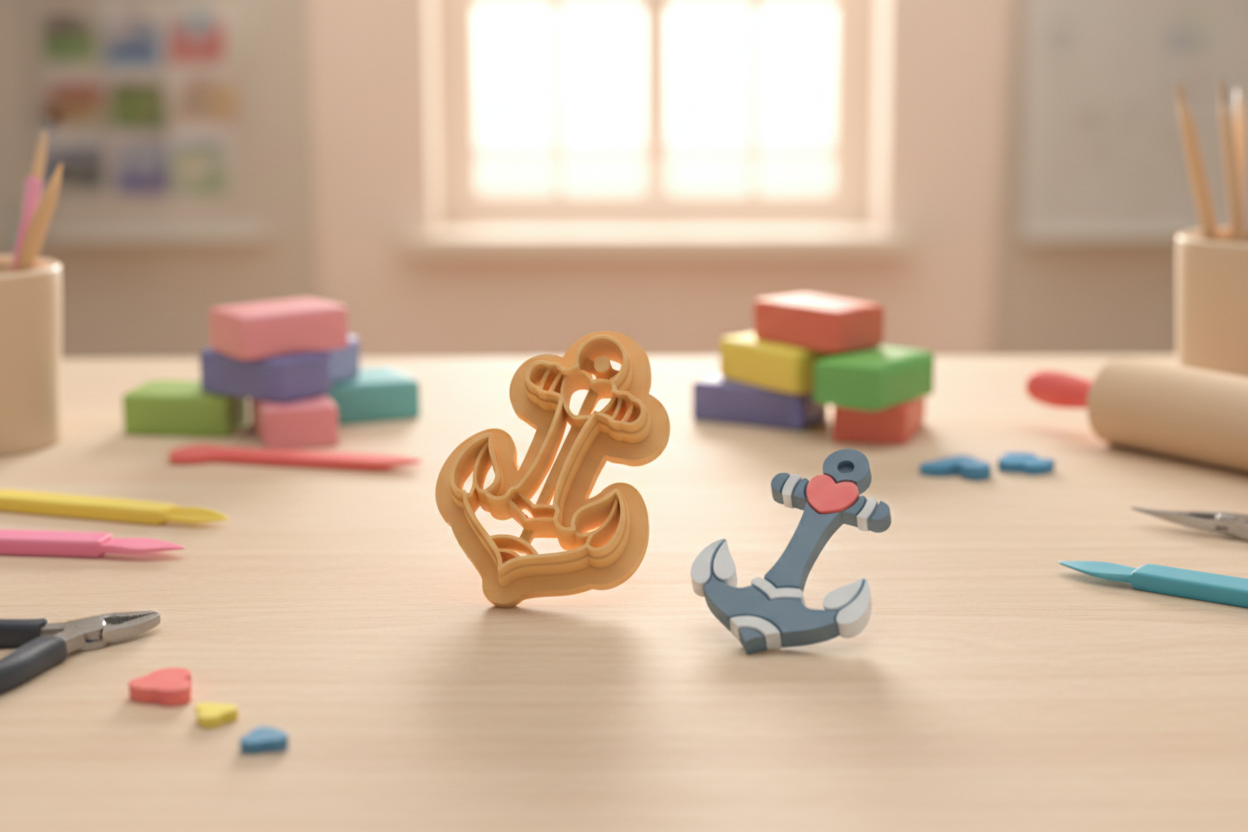 Emporte-pièce ancre cœur – pâte polymère bijoux DIY – 30 à 50 mm – EP-336 – fabriqué en France