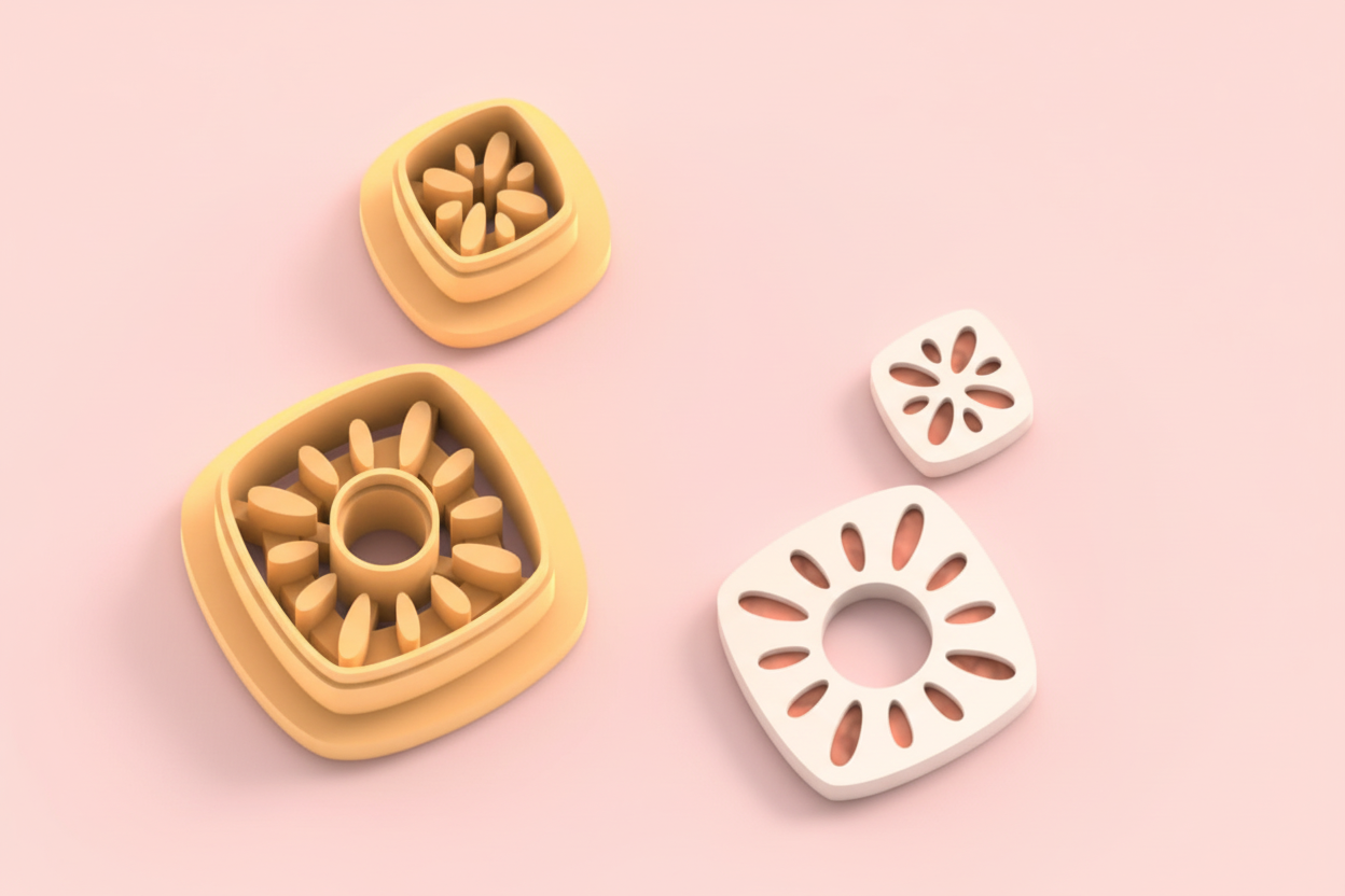 Emporte-pièces losange fleuri – lot de 2 – pâte polymère bijoux DIY – 30 à 50 mm – EP-340 – fabriqué en France