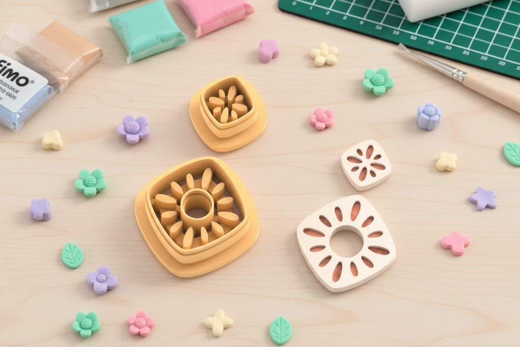 Emporte-pièces losange fleuri – lot de 2 – pâte polymère bijoux DIY – 30 à 50 mm – EP-340 – fabriqué en France