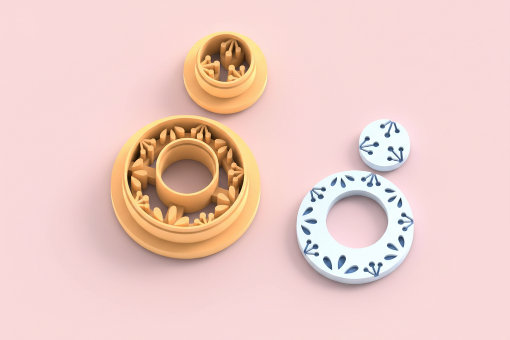 Emporte-pièces cercle fleuri + rond – lot de 2 – pâte polymère bijoux DIY – 30 à 50 mm – EP-341 – fabriqué en France