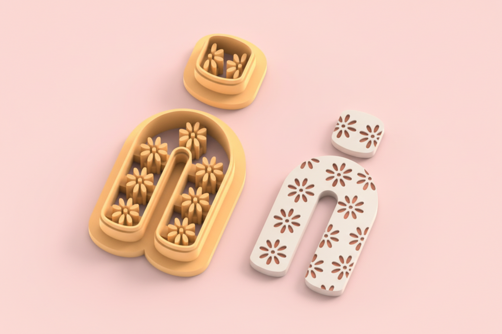 Emporte-pièces arche fleurie + carré – lot de 2 – pâte polymère bijoux DIY – 40 à 60 mm – EP-342 – fabriqué en France