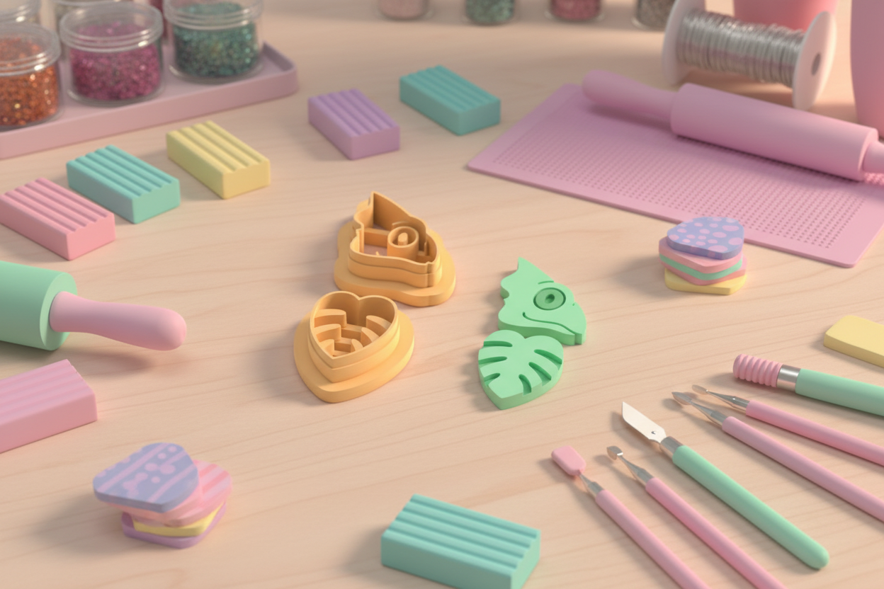 Emporte-pièces caméléon + feuille cœur – lot de 2 – pâte polymère bijoux DIY – 30 à 50 mm – EP-343 – fabriqué en France
