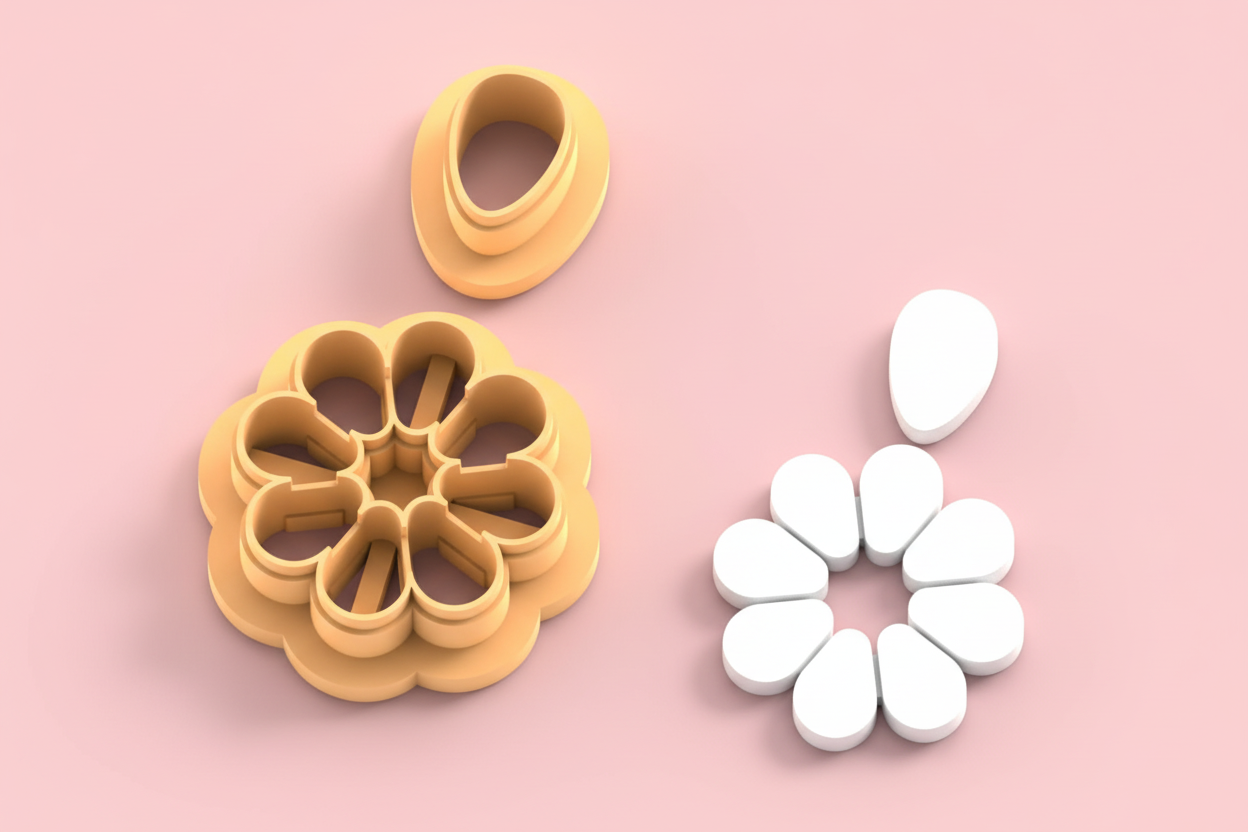 Emporte-pièces fleur pétales + goutte – lot de 2 – pâte polymère bijoux DIY – 30 à 50 mm – EP-344 – fabriqué en France