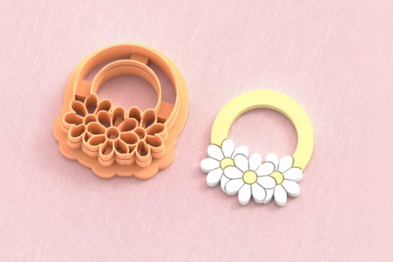 Emporte-pièce cercle marguerites – pâte polymère bijoux DIY – 30 à 50 mm – EP-352 – fabriqué en France