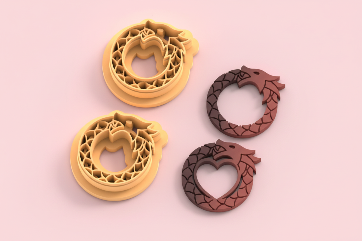 Emporte-pièces dragon – lot de 2 – pâte polymère bijoux DIY – 25 à 45 mm – EP-357 – fabriqué en France