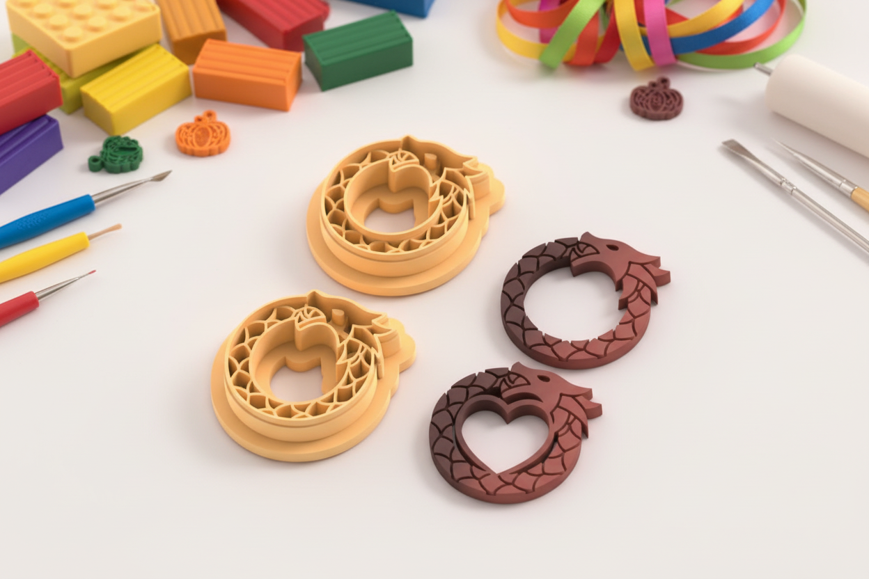 Emporte-pièces dragon – lot de 2 – pâte polymère bijoux DIY – 25 à 45 mm – EP-357 – fabriqué en France