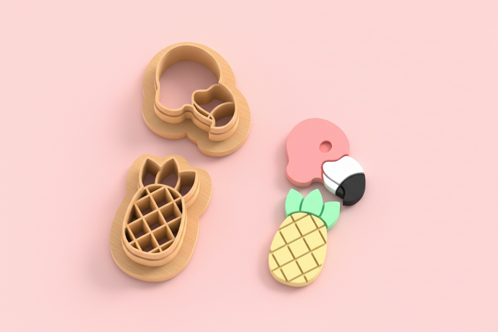 Emporte-pièces flamant rose + ananas – lot de 2 – pâte polymère bijoux DIY – 30 à 50 mm – EP-359 – fabriqué en France