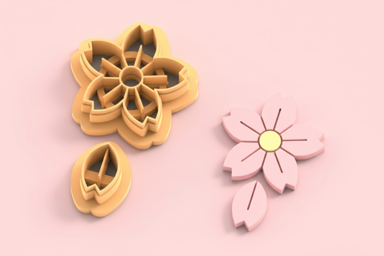 Emporte-pièces fleur sakura + pétale – lot de 2 – pâte polymère bijoux DIY – 25 à 45 mm – EP-361 – fabriqué en France