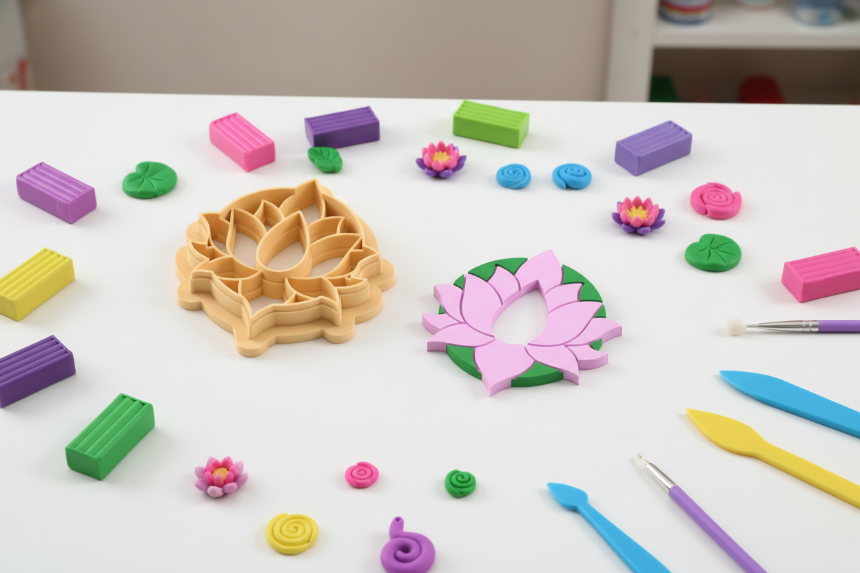 Emporte-pièce fleur lotus – pâte polymère bijoux DIY – 25 à 51 mm – EP-362 – fabriqué en France