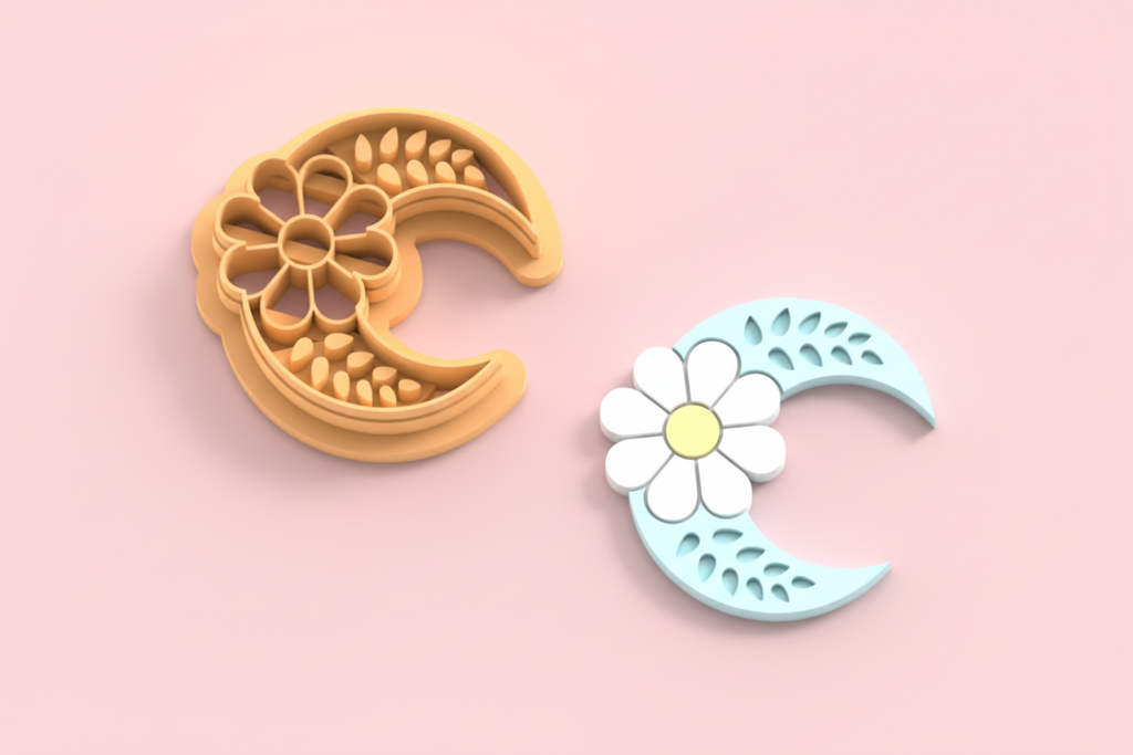 Emporte-pièce lune fleur marguerite – pâte polymère bijoux DIY – 25 à 45 mm – EP-363 – fabriqué en France