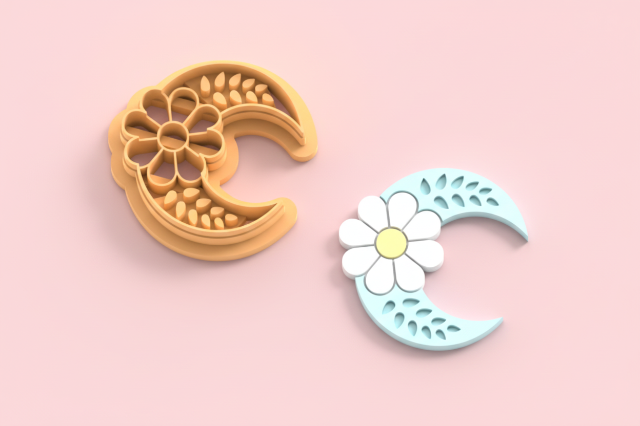 Emporte-pièce lune fleur marguerite – pâte polymère bijoux DIY – 25 à 45 mm – EP-363 – fabriqué en France