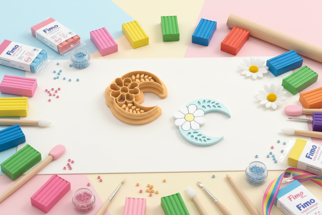 Emporte-pièce lune fleur marguerite – pâte polymère bijoux DIY – 25 à 45 mm – EP-363 – fabriqué en France