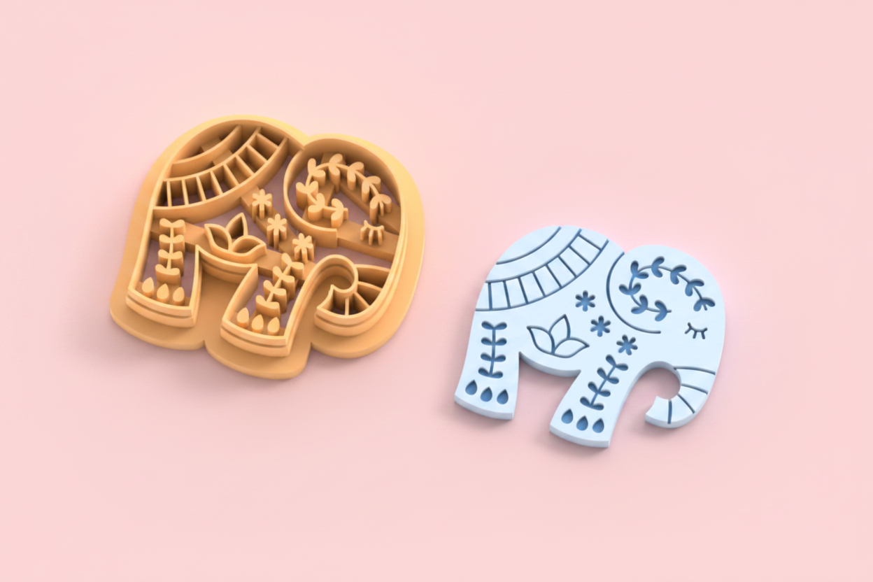 Emporte-pièce éléphant mandala – pâte polymère bijoux DIY – 25 à 45 mm – EP-371 – fabriqué en France
