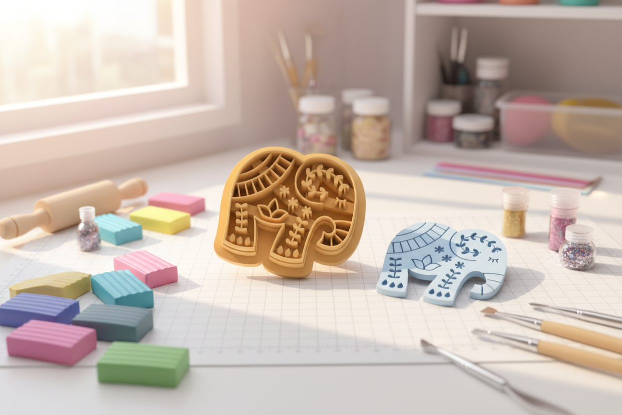 Emporte-pièce éléphant mandala – pâte polymère bijoux DIY – 25 à 45 mm – EP-371 – fabriqué en France