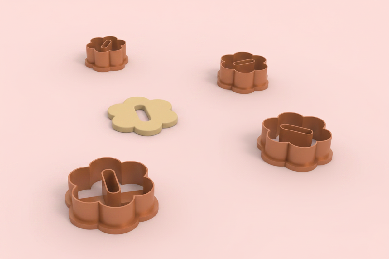 Emporte-pièce fleur arrondie avec fente – pâte polymère bijoux DIY – 25 à 45 mm – EP-374 – fabriqué en France