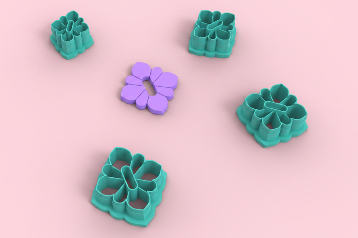 Emporte-pièce fleur multi-pétales avec fente – pâte polymère bijoux DIY – 25 à 40 mm – EP-375 – fabriqué en France